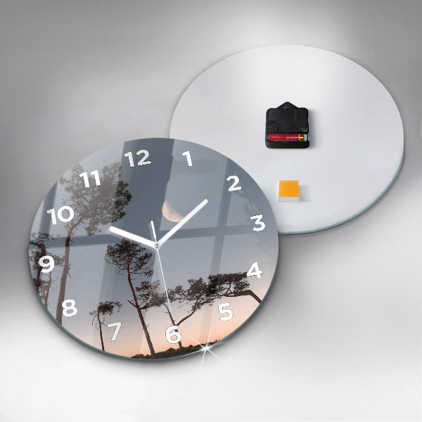 Ceas rotund de perete din sticlă Semiluna și copaci