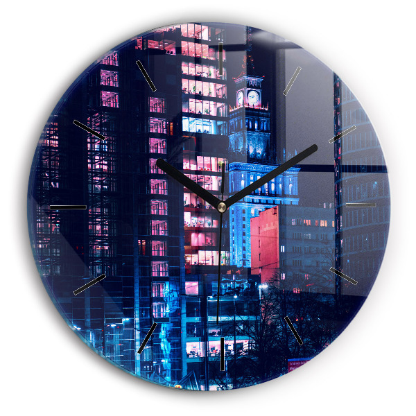 Ceas rotund de perete din sticlă Varșovia noaptea
