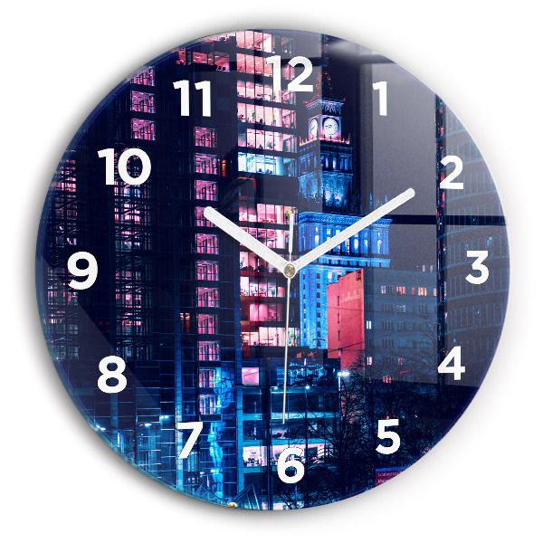 Ceas rotund de perete din sticlă Varșovia noaptea