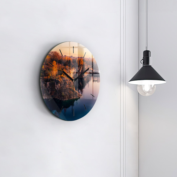 Ceas rotund de perete din sticlă Lacul Zakrzówek din Cracovia