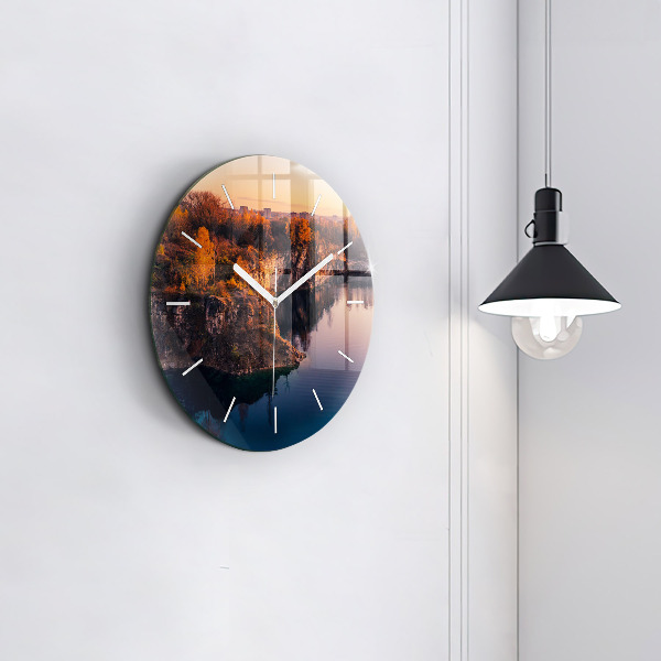 Ceas rotund de perete din sticlă Lacul Zakrzówek din Cracovia