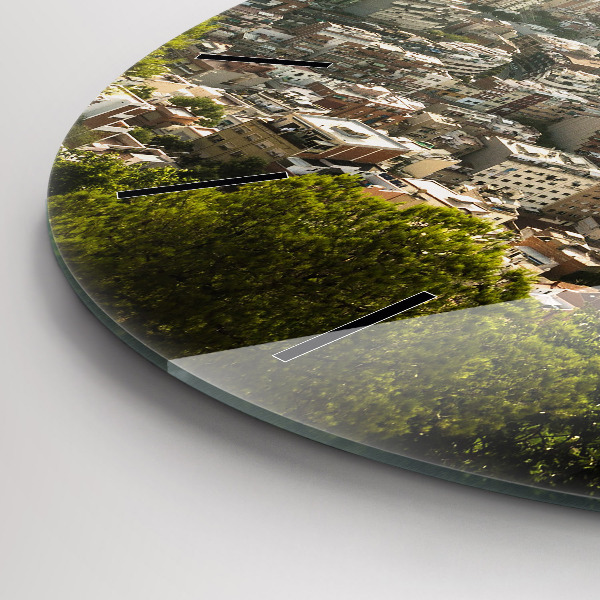 Ceas rotund de perete din sticlă Vedere Barcelona asupra Montjuic