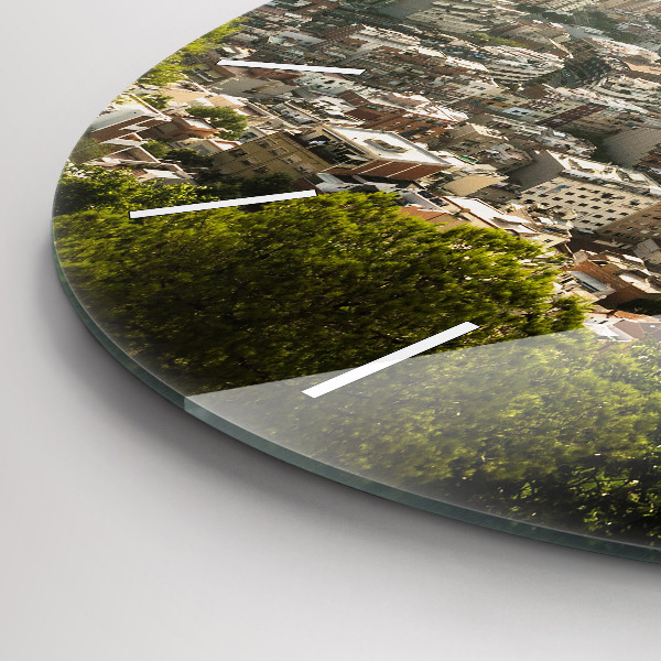 Ceas rotund de perete din sticlă Vedere Barcelona asupra Montjuic