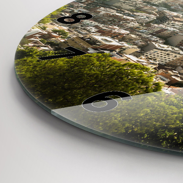 Ceas rotund de perete din sticlă Vedere Barcelona asupra Montjuic