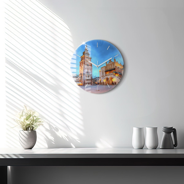 Ceas rotund de perete din sticlă Piața principală din Cracovia