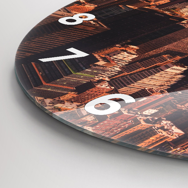 Ceas rotund de perete din sticlă Panorama orasului apusului