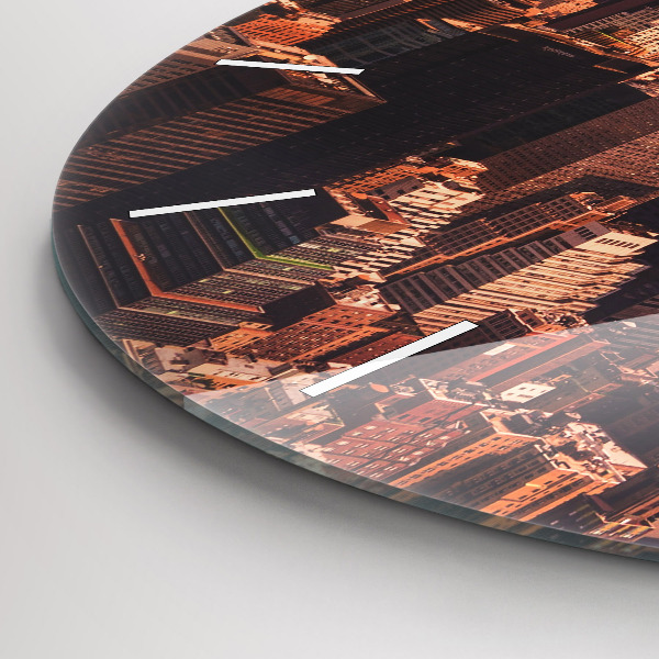 Ceas rotund de perete din sticlă Panorama orasului apusului