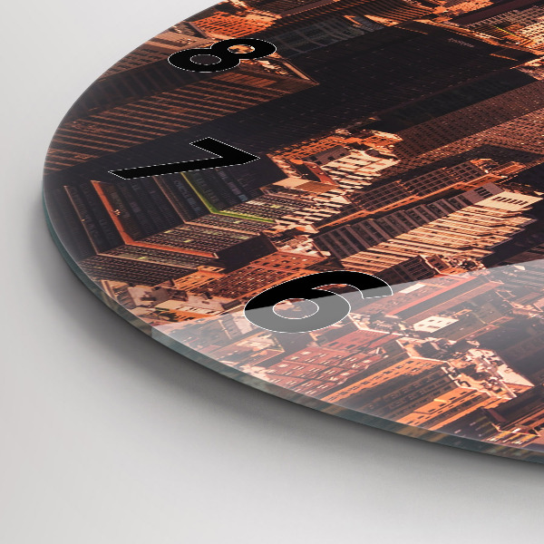 Ceas rotund de perete din sticlă Panorama orasului apusului