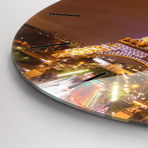 Ceas rotund de perete din sticlă Turnul Eiffel iluminat