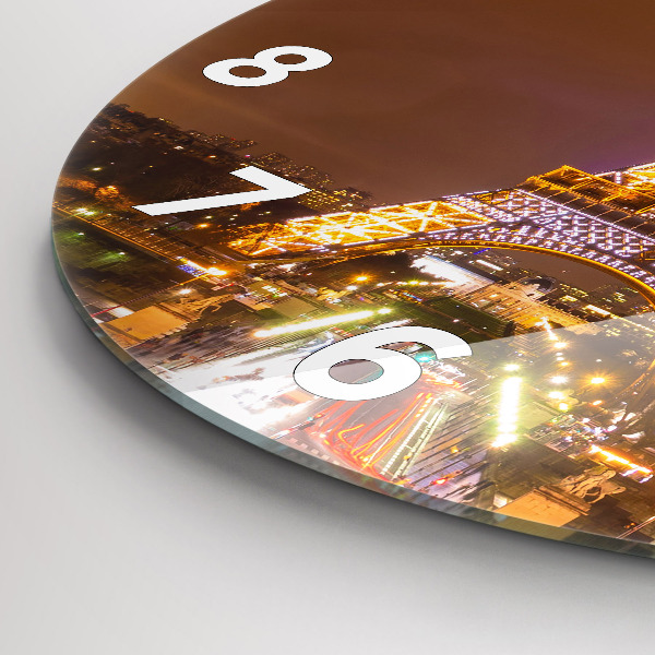 Ceas rotund de perete din sticlă Turnul Eiffel iluminat