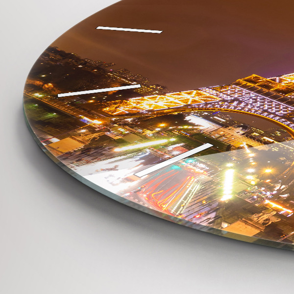 Ceas rotund de perete din sticlă Turnul Eiffel iluminat