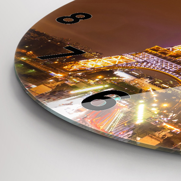 Ceas rotund de perete din sticlă Turnul Eiffel iluminat