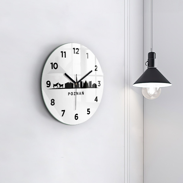 Ceas rotund de perete din sticlă Grafică panoramică Poznań