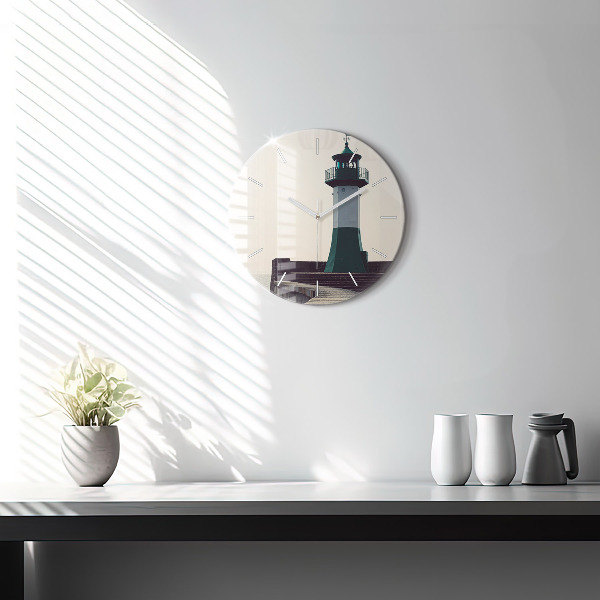Ceas rotund de perete din sticlă Farul și marea