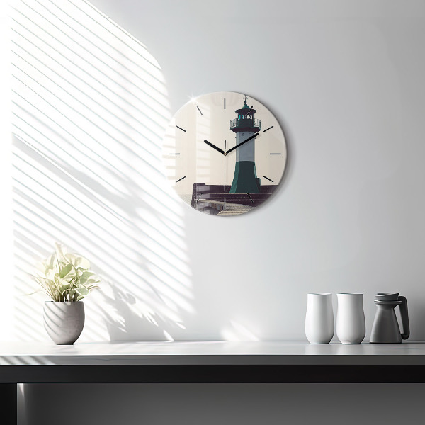Ceas rotund de perete din sticlă Farul și marea