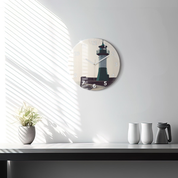 Ceas rotund de perete din sticlă Farul și marea