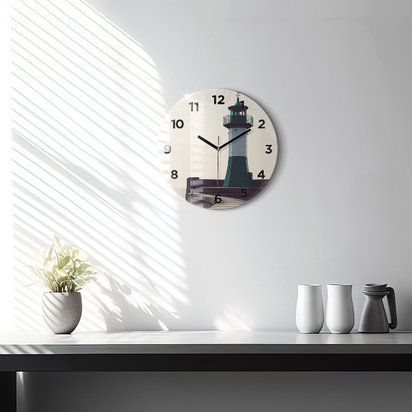 Ceas rotund de perete din sticlă Farul și marea