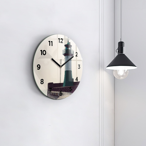 Ceas rotund de perete din sticlă Farul și marea