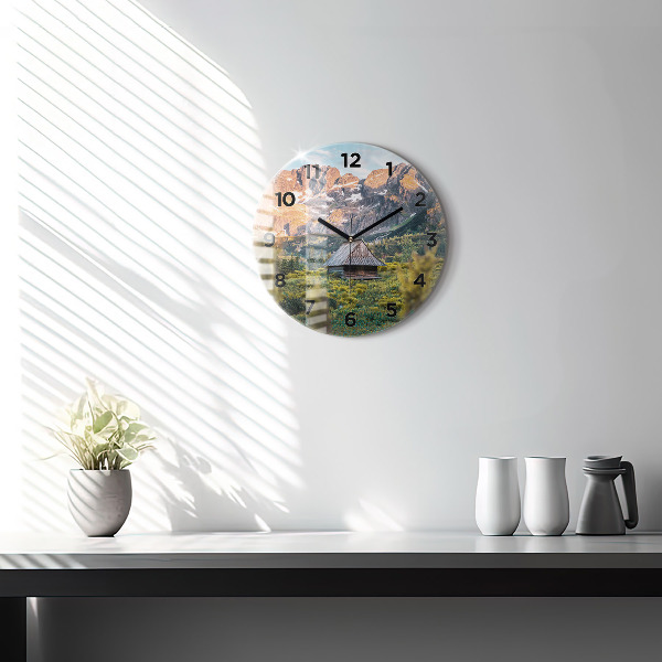 Ceas rotund de perete din sticlă Cabană în Munții Tatra