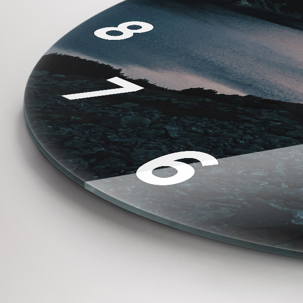 Ceas rotund de perete din sticlă Lac și munți