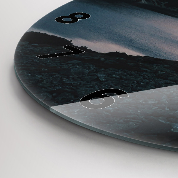 Ceas rotund de perete din sticlă Lac și munți