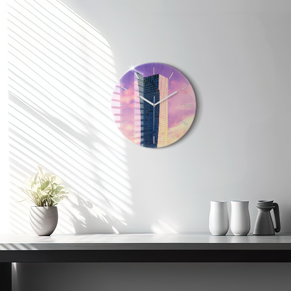 Ceas rotund de perete din sticlă Zgârie-nori din Varșovia