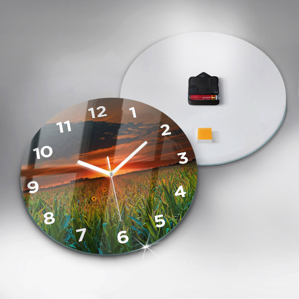 Ceas rotund de perete din sticlă Floarea soarelui în pajiște