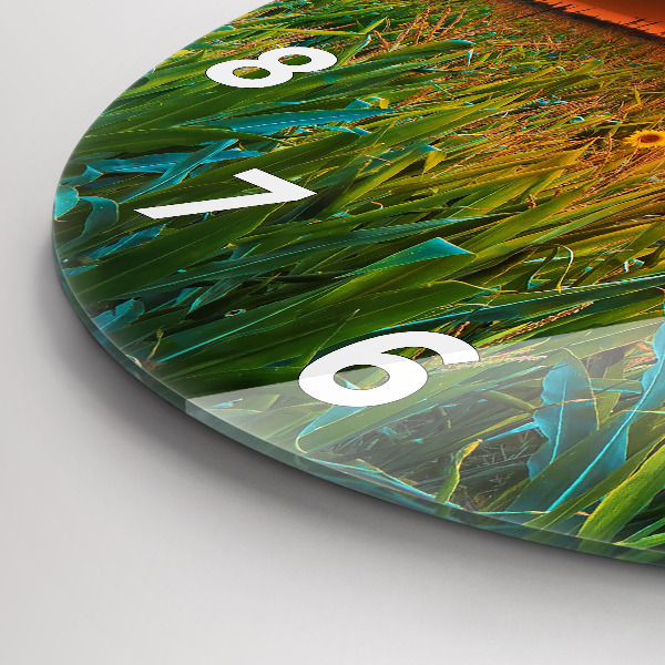 Ceas rotund de perete din sticlă Floarea soarelui în pajiște