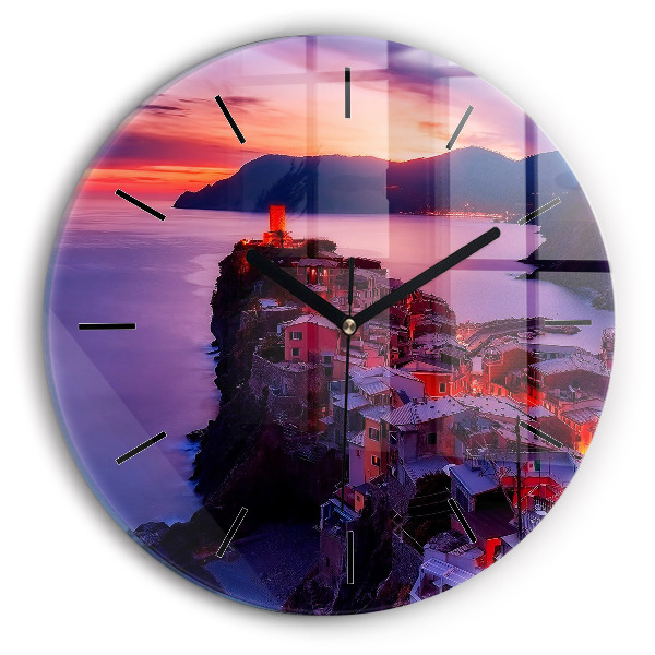 Ceas rotund de perete din sticlă Case lângă lac