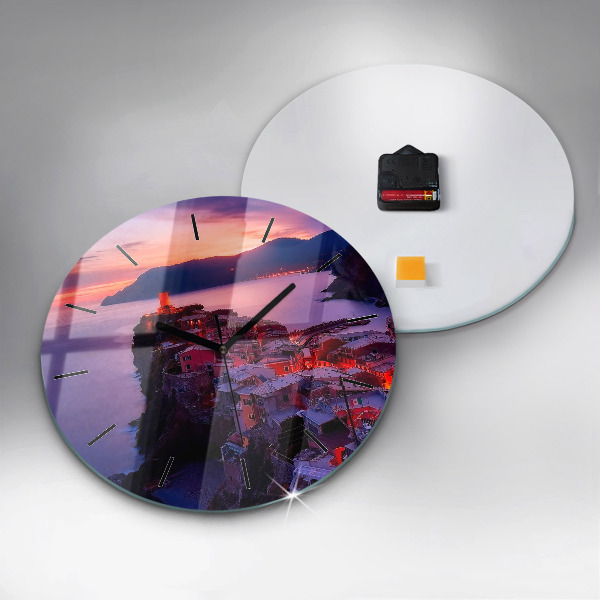 Ceas rotund de perete din sticlă Case lângă lac