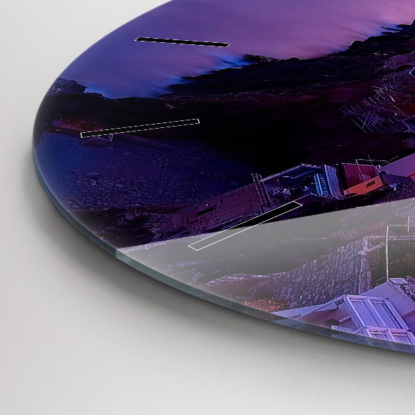 Ceas rotund de perete din sticlă Case lângă lac