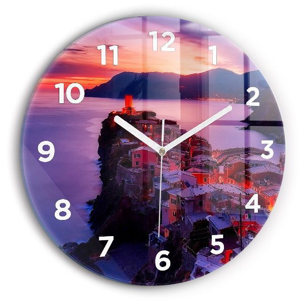 Ceas rotund de perete din sticlă Case lângă lac