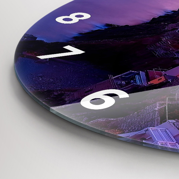 Ceas rotund de perete din sticlă Case lângă lac