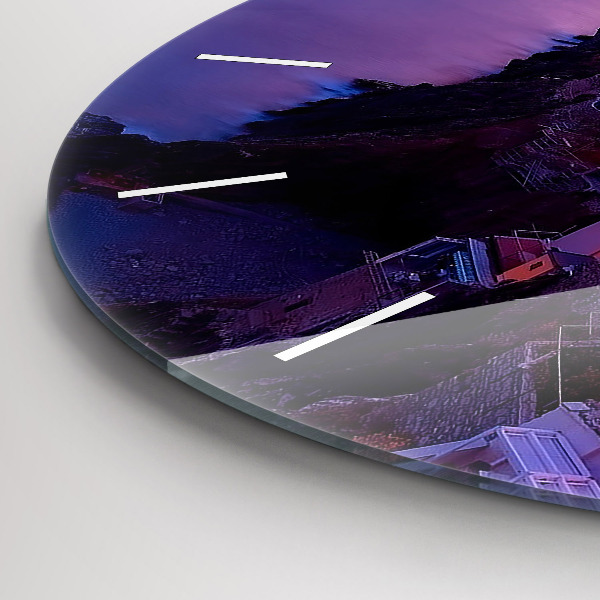 Ceas rotund de perete din sticlă Case lângă lac