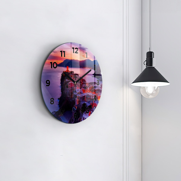 Ceas rotund de perete din sticlă Case lângă lac