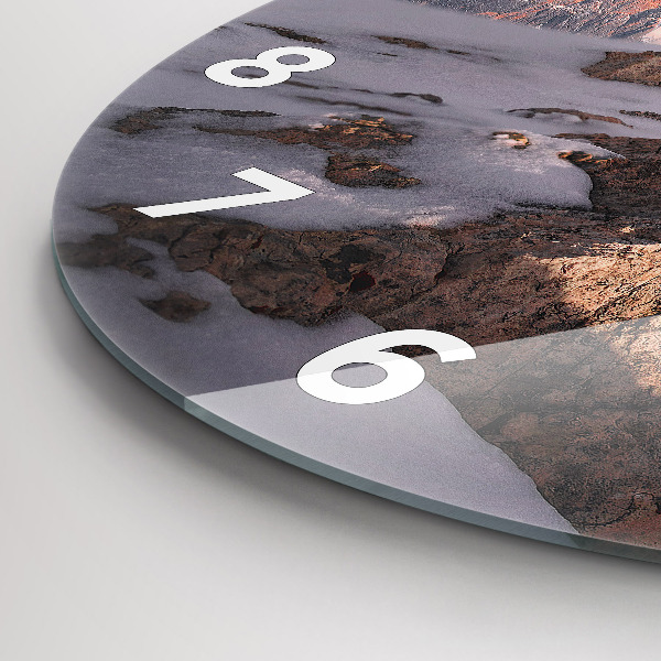 Ceas rotund de perete din sticlă Munte acoperit cu zăpadă