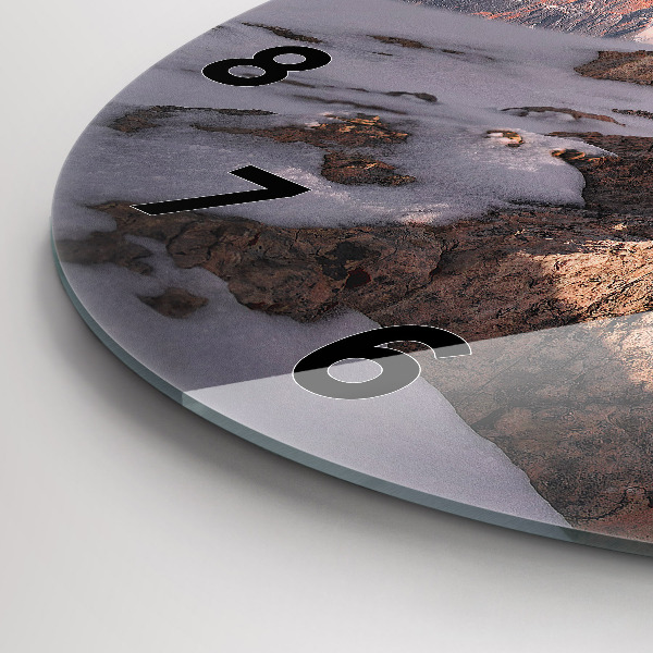 Ceas rotund de perete din sticlă Munte acoperit cu zăpadă