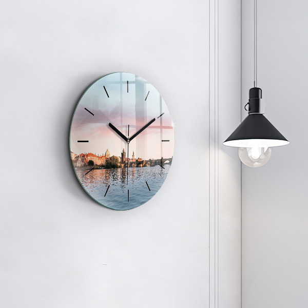 Ceas rotund de perete din sticlă Podul Carol din Praga