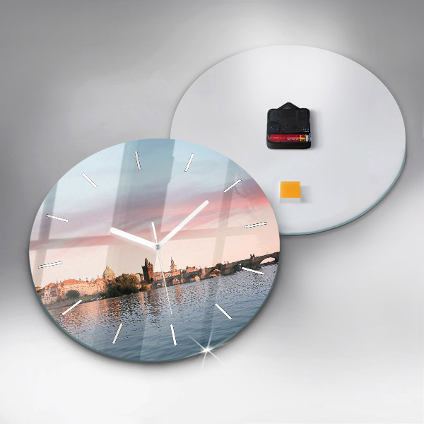 Ceas rotund de perete din sticlă Podul Carol din Praga