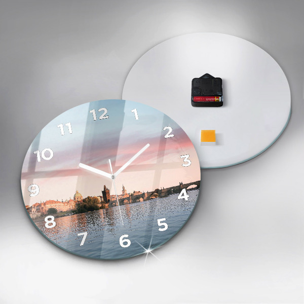 Ceas rotund de perete din sticlă Podul Carol din Praga