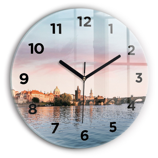 Ceas rotund de perete din sticlă Podul Carol din Praga