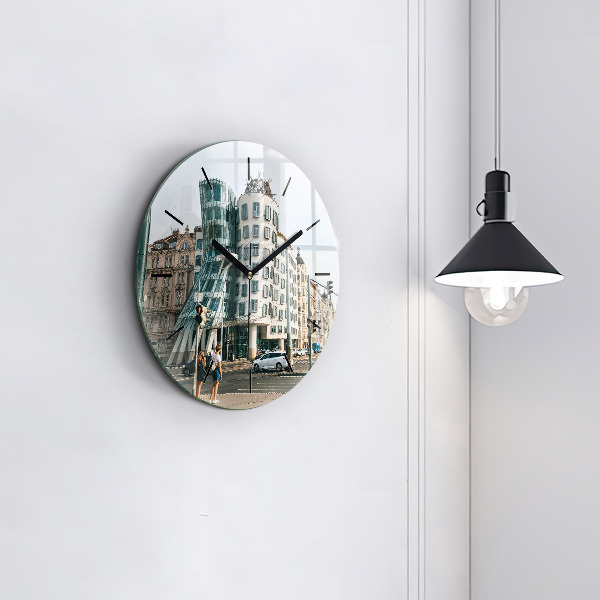 Ceas rotund de perete din sticlă Casa de dans Praga