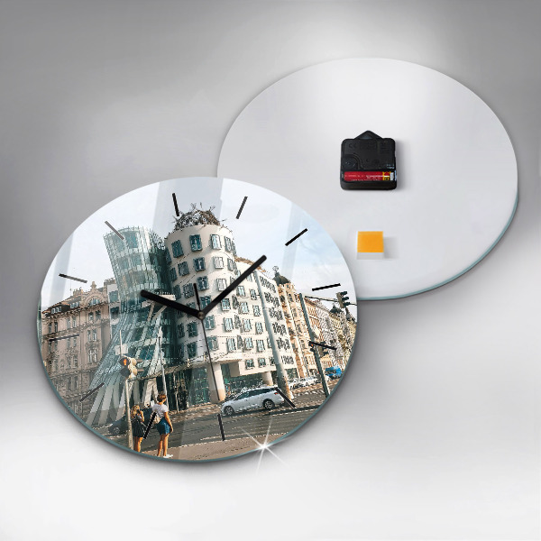 Ceas rotund de perete din sticlă Casa de dans Praga