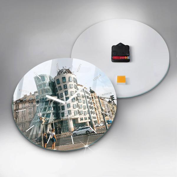 Ceas rotund de perete din sticlă Casa de dans Praga