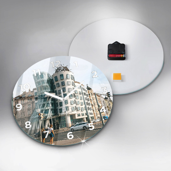 Ceas rotund de perete din sticlă Casa de dans Praga