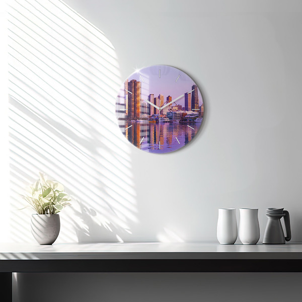 Ceas rotund de perete din sticlă Vedere asupra zgârie-norilor din SUA