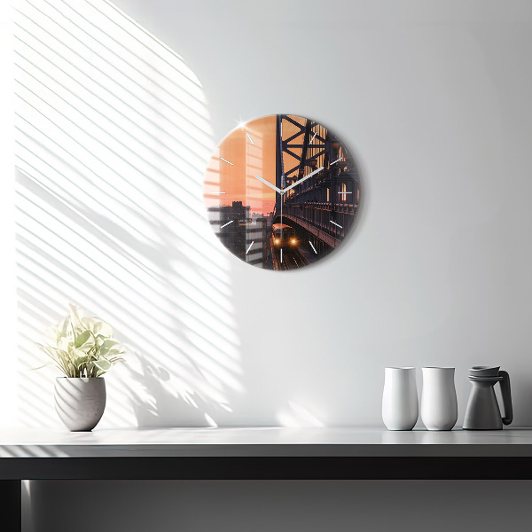 Ceas rotund de perete din sticlă Podul Benjamin Franklin