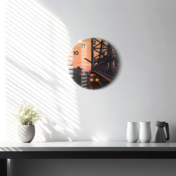 Ceas rotund de perete din sticlă Podul Benjamin Franklin