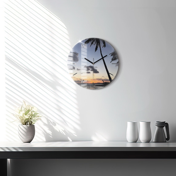 Ceas rotund de perete din sticlă Palmier și răsărit