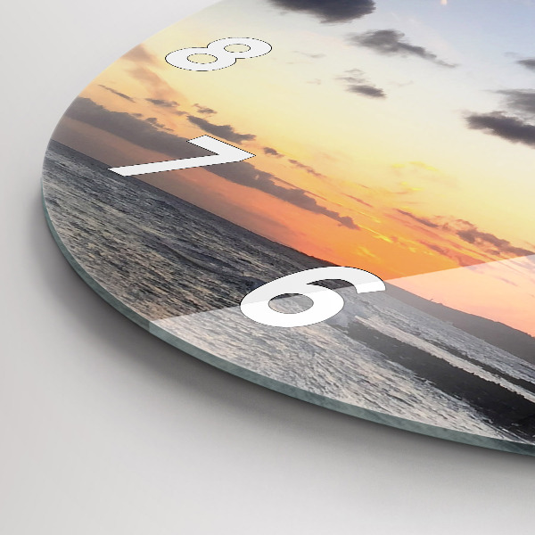 Ceas rotund de perete din sticlă Palmier și răsărit